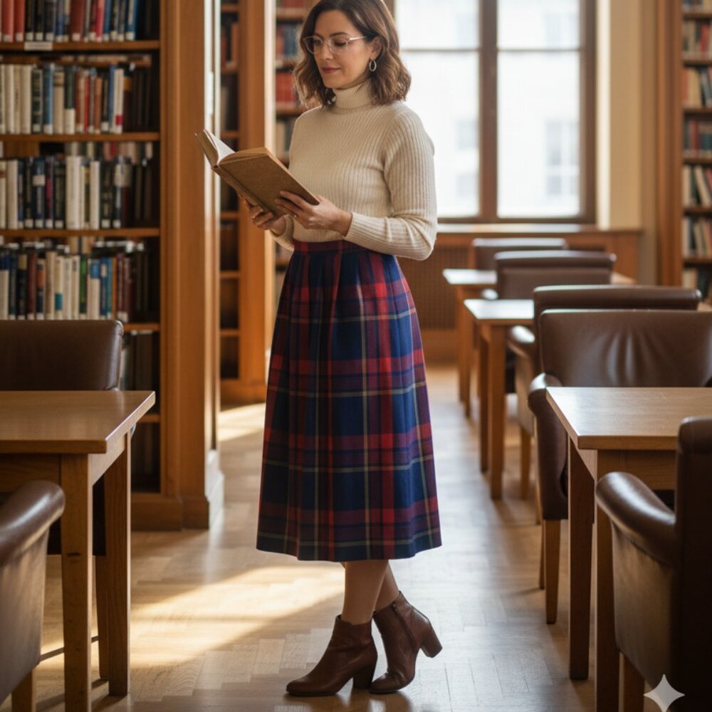 Vtg Pendleton Skirt Womens 16 Red Navy Blue Plaid Wool USA Lined 80s‎ Midi